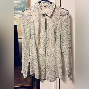 Free People Lace -Front Floral Button-Up Blouse - Cream